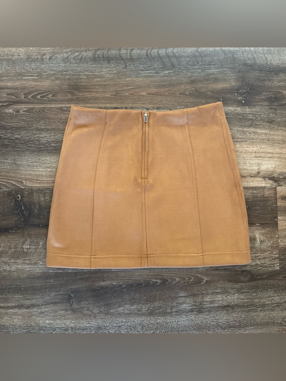 Shinestar Tan Faux Leather Mini Skirt with Front Zip
